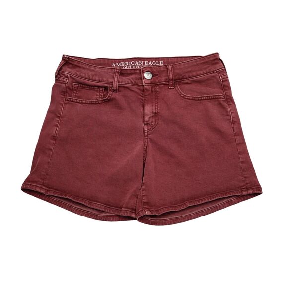 American Eagle Outfitters Shorts Womens 8 Red Mom Mid Rise Stretch Denim Button - Picture 1 of 15